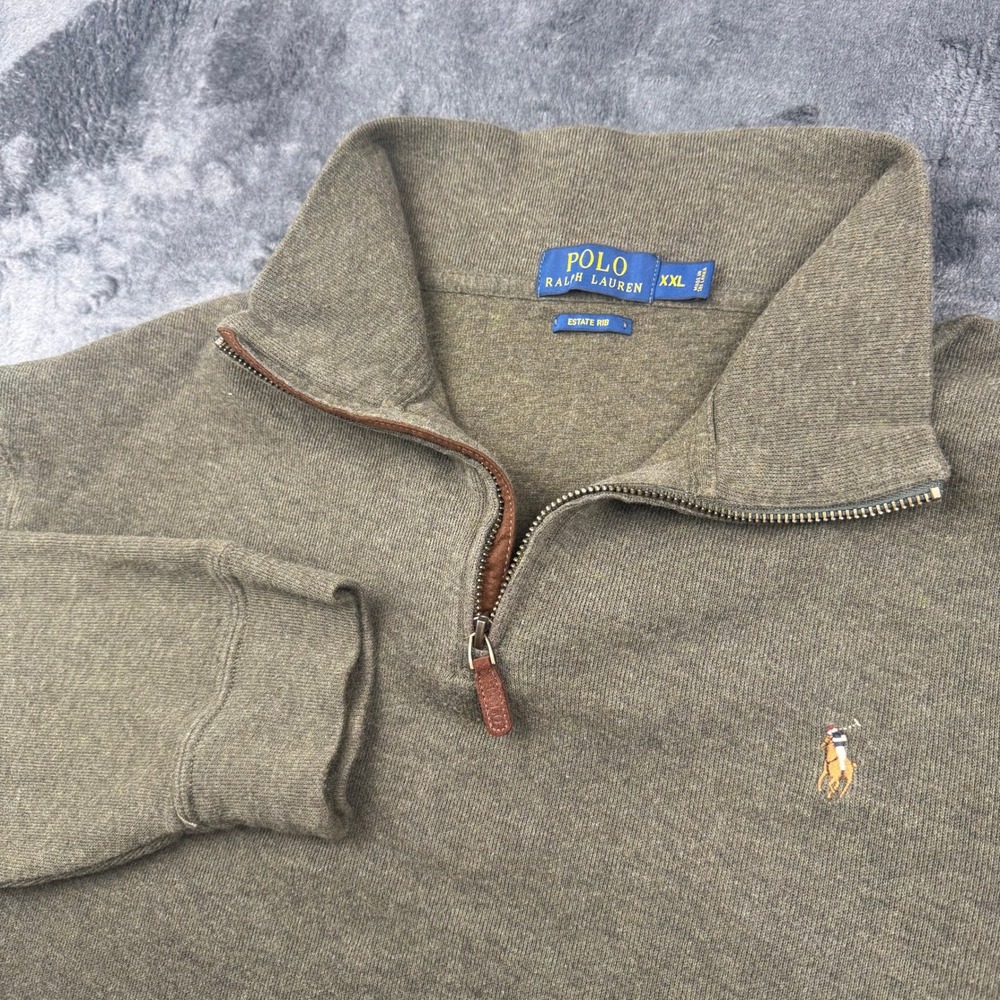 Polo Ralph Lauren Mens XXL Estate Rib Quarter Zip Pullover Olive Green Heather